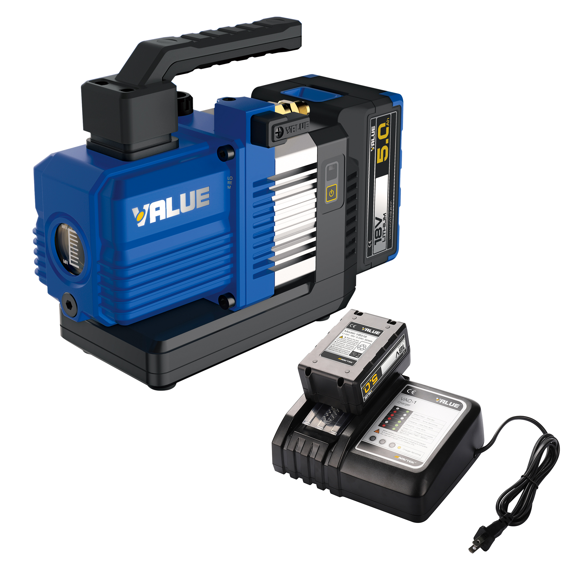 Navtech 18V Vac Pump (2 stg, 2CFM 1 Battery, 5 Ah + Charger) | VRP-2DLI