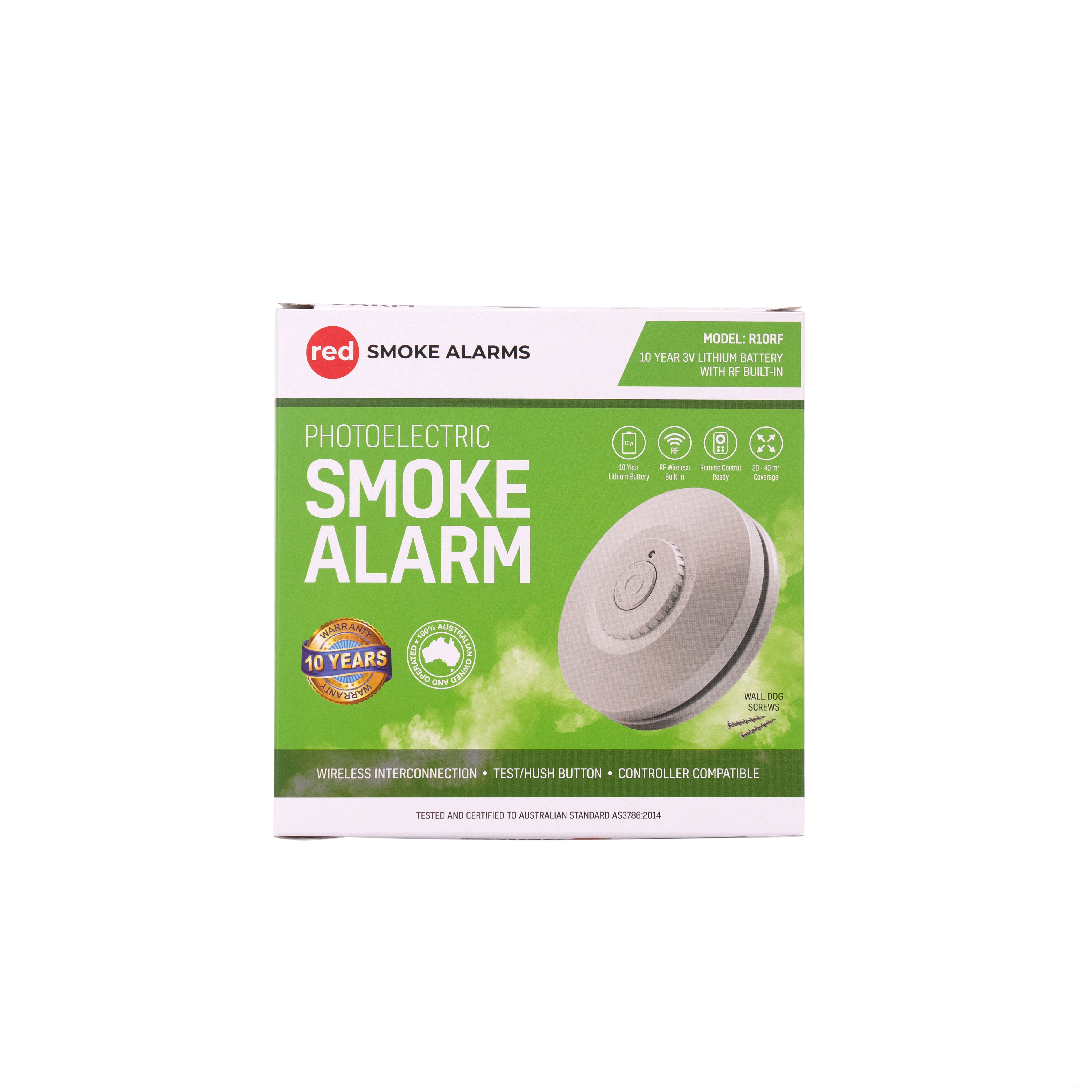 Red Smoke 10yr Lithium Battery RF Wireless Smoke Alarm
