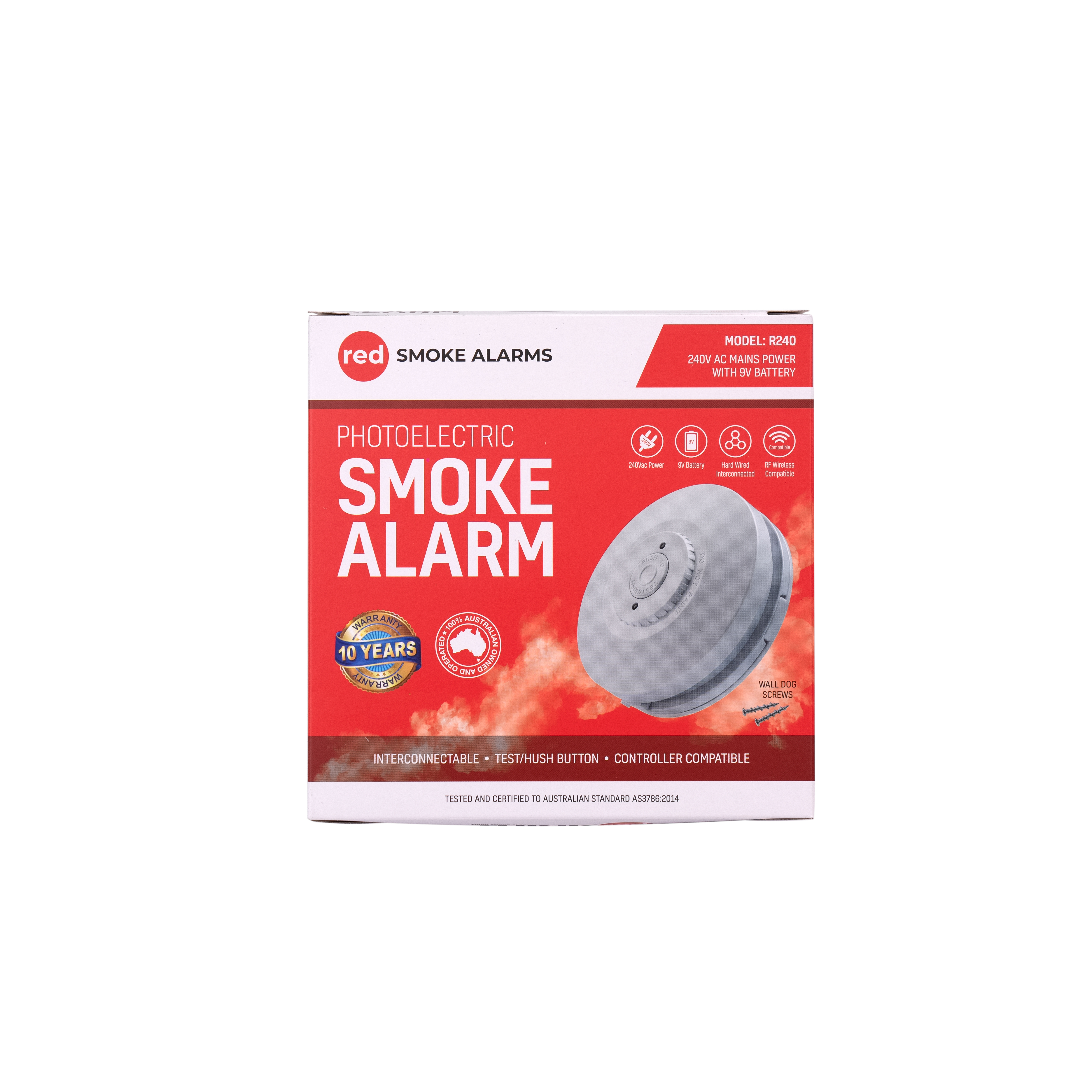 240v Red Smoke Alarm 9v Battery Back Up